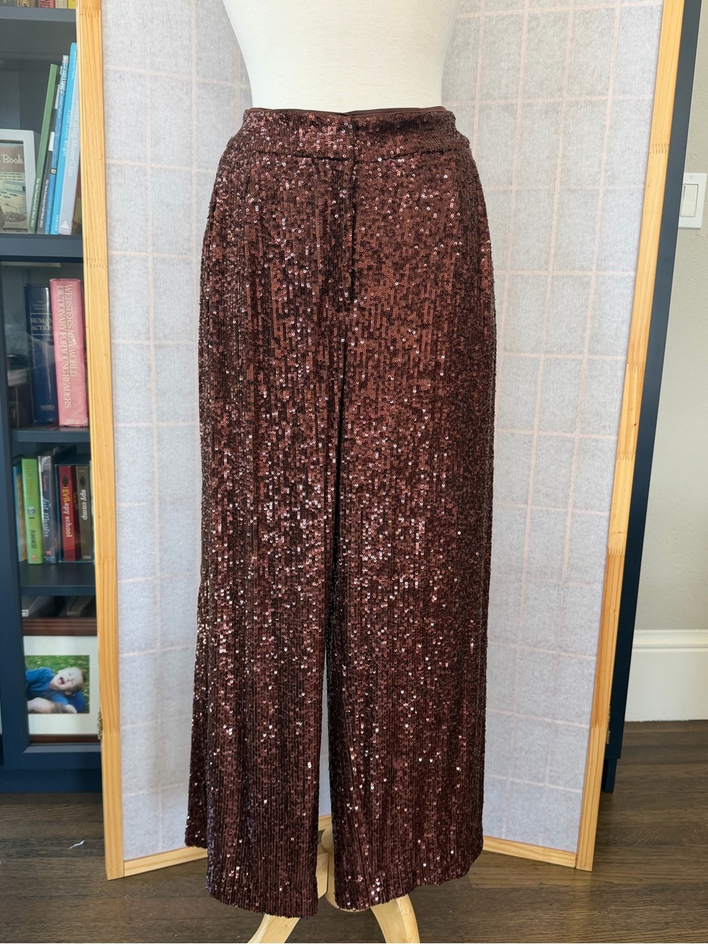 Express Sequin Wide Legged Pants in Rich Brown